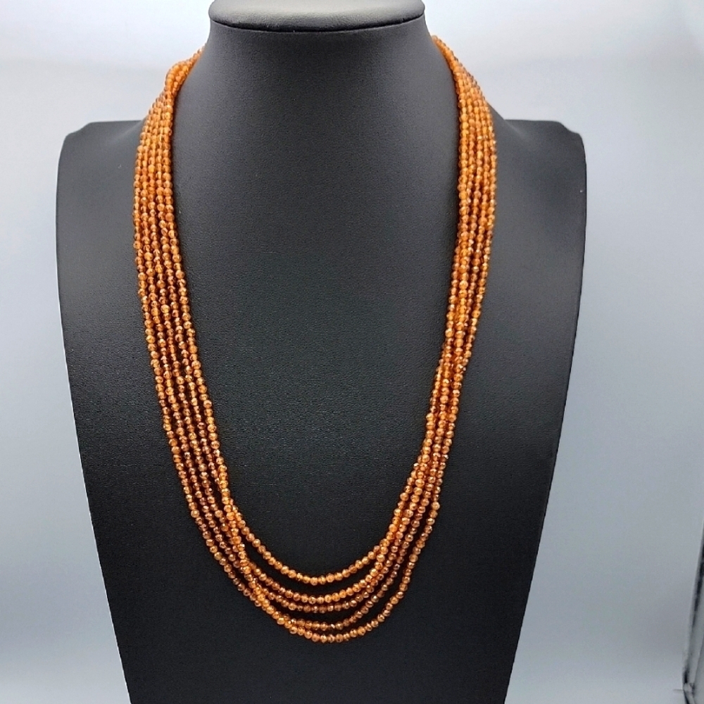 Faceted 308 Cts Earth Mined 5 Strand Hessonite Garnet Beaded Gemstone Necklace